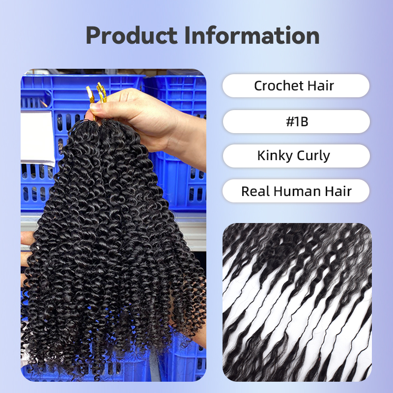 Kinky Curly #1b Invisible Crochet Hair Extensions Human Hair 4C Kinky crochet RXHAIR