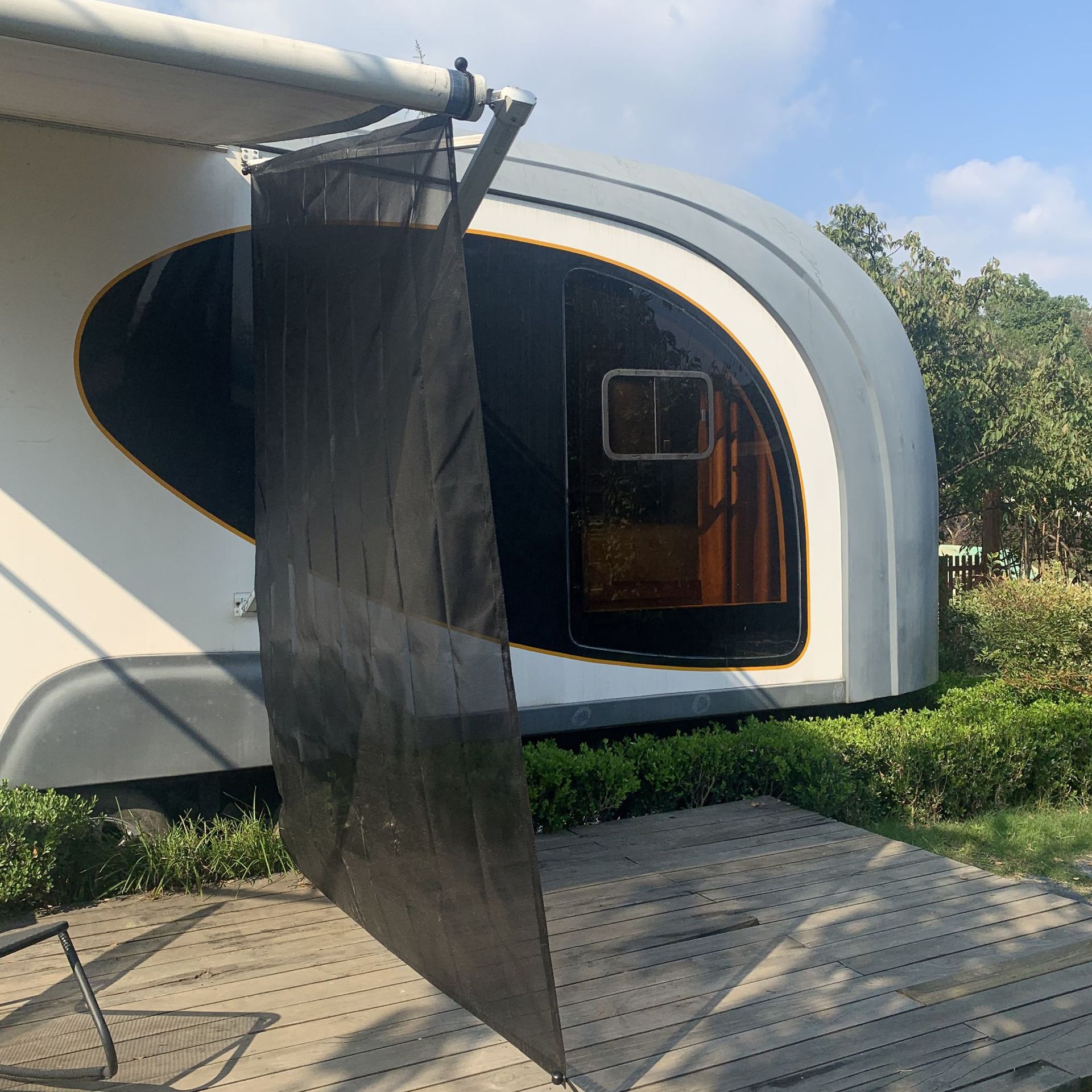 Threewen RV Awning Side Shade 9'X7'Black Mesh Screen Sunshade Complete Kits Camping Trailer Sun Blocks RV Awning Side Shade