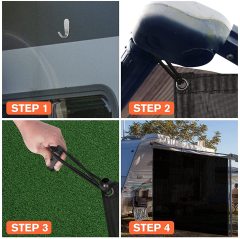 Threewen RV Awning Side Shade 9'X7'Black Mesh Screen Sunshade Complete Kits Camping Trailer Sun Blocks RV Awning Side Shade