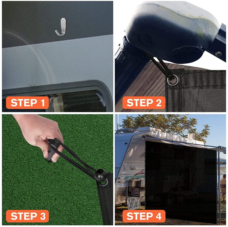 Threewen RV Awning Side Shade 9'X7'Black Mesh Screen Sunshade Complete Kits Camping Trailer Sun Blocks RV Awning Side Shade