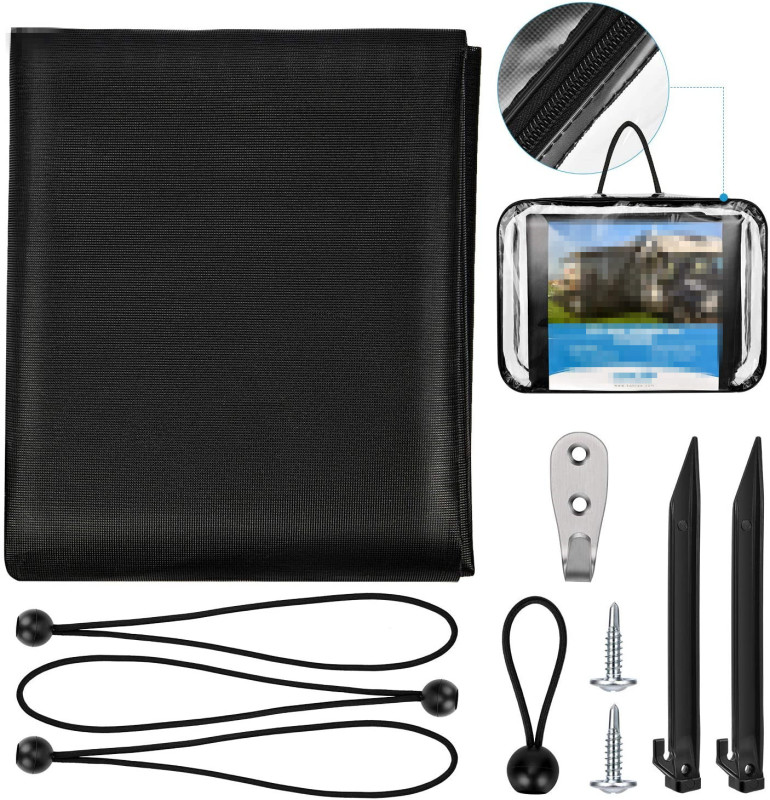 Threewen RV Awning Side Shade 9'X7'Black Mesh Screen Sunshade Complete Kits Camping Trailer Sun Blocks RV Awning Side Shade