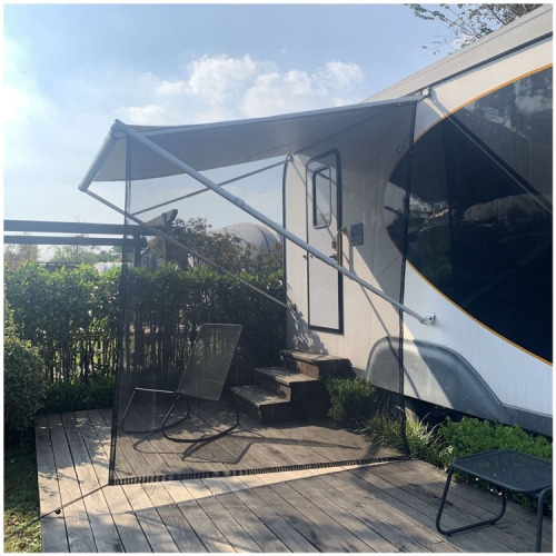 Threewen RV Awning Side Shade 9'X7'Black Mesh Screen Sunshade Complete Kits Camping Trailer Sun Blocks RV Awning Side Shade