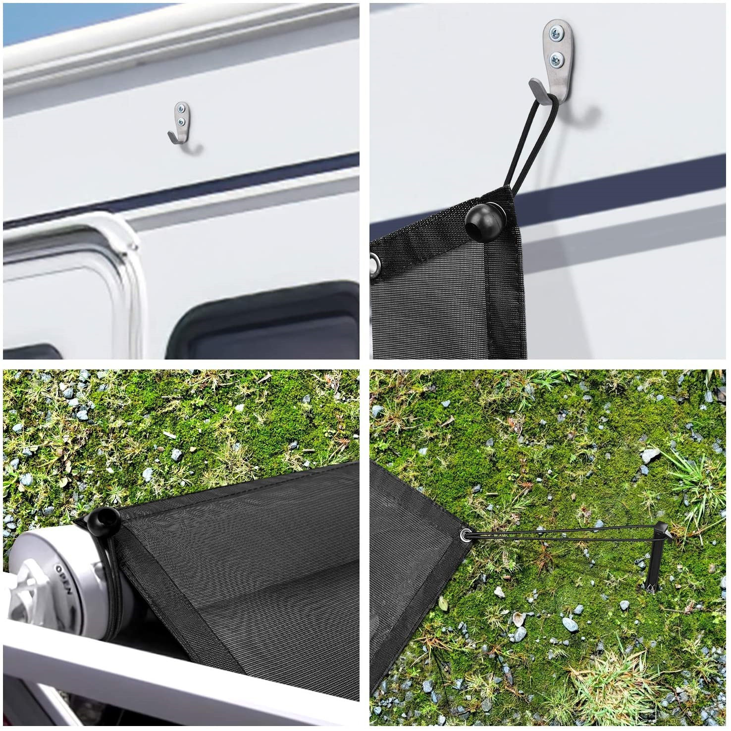 Threewen RV Awning Side Shade 9'X7'Black Mesh Screen Sunshade Complete Kits Camping Trailer Sun Blocks RV Awning Side Shade