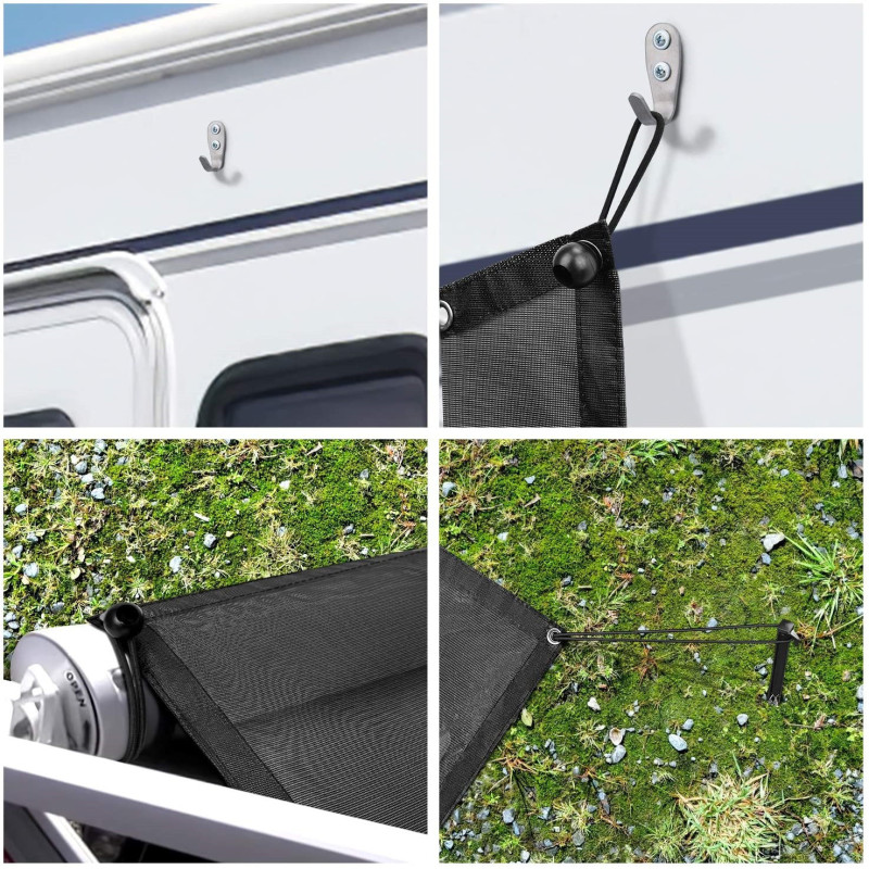 Threewen RV Awning Side Shade 9'X7'Black Mesh Screen Sunshade Complete Kits Camping Trailer Sun Blocks RV Awning Side Shade