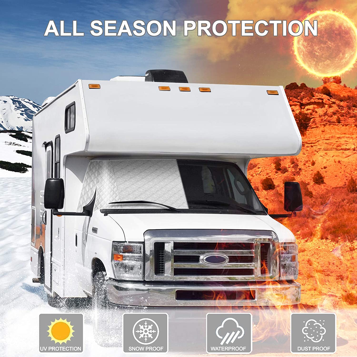 RV Windshield Cover Compatible With Ford Class C 1997-2022 RV Front Window Cover RV Motorhome Windshield Cover Snow Cover