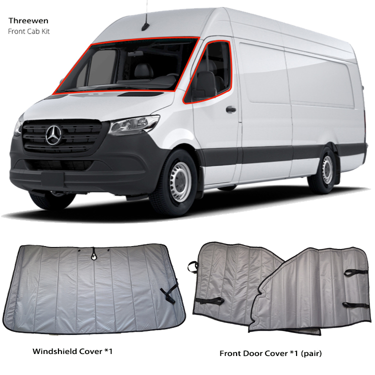 Customized 2019-2023 Sprinter Insulated Window Covers Front Cab Kit N48 magnet Sprinter Windshield Covers
