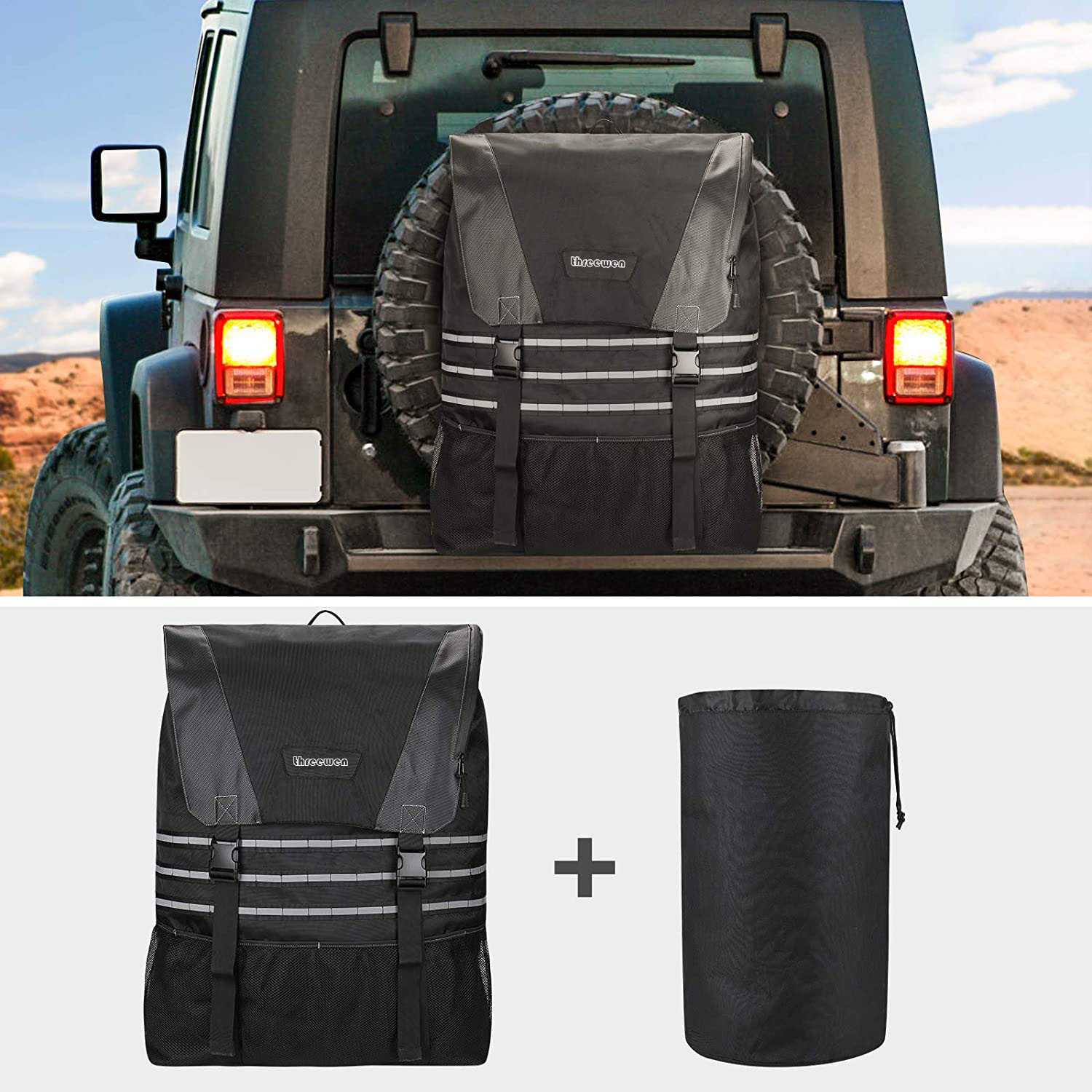Threewen Outdoor 32L 40"Spare Tire Trash Bag Outdoor offroad Spare Tire Storage Bag SUV Trunk Organizer