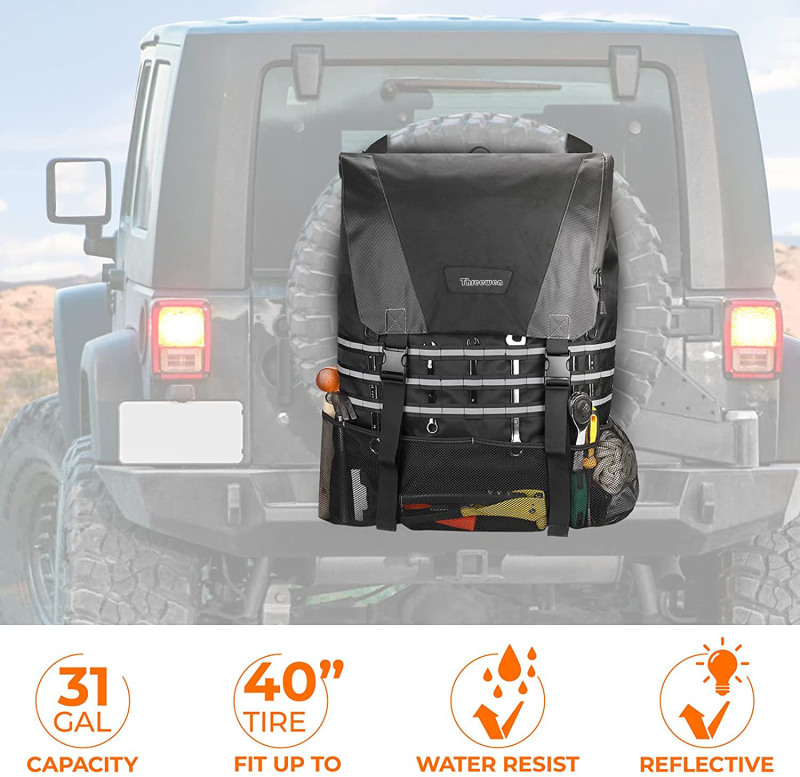 Threewen Outdoor 32L 40"Spare Tire Trash Bag Outdoor offroad Spare Tire Storage Bag SUV Trunk Organizer