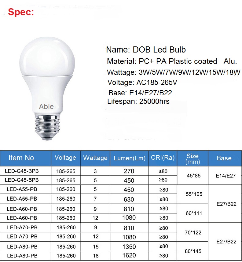 Able Cost-effective New ERP DOB 3-18W 185-265V E14/E27/B22 G45 A55 A60 A70 A80 Led Bulbs DOB Led Light Bulb