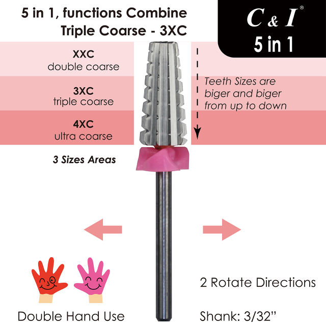 C & I 5 in 1  Nail Drill, Multi-function, Tapered Shape, Large Barrel, Professional Drill Bit for Nail Manicure Machine