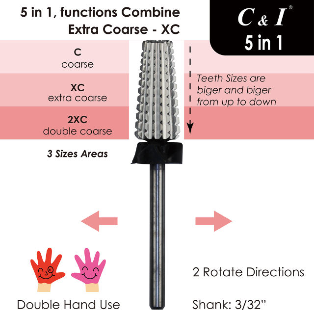 C & I 5 in 1  Nail Drill, Multi-function, Tapered Shape, Big Barrel, Professional Drill Bit for Nail Manicure Machine