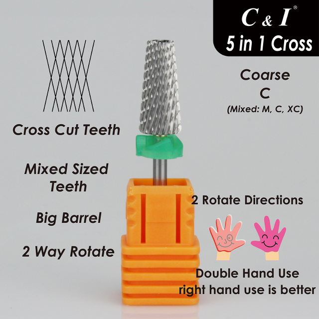 C & I 5 in 1  Nail Drill, Multi-function, Tapered Shape, Cross Cut, Professional Drill Bit for Nail Manicure Machine