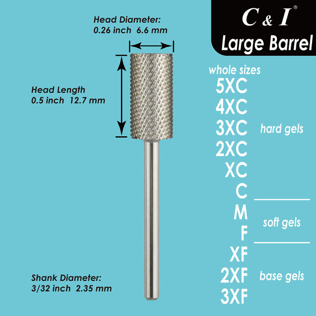 C & I Nail Drill Bits, Large & Straight Barrel, Flat Top, E File for Nail Drill Machine, to Quick Remove Nail Gels