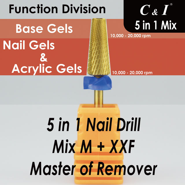 C & I Nail Drill Bits, 5 in 1 Multi-function, 2 Sizes File-Teeth Mixed Edition, E File for Electric Nail Drill Machine