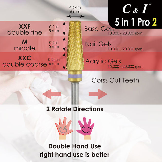 C & I Nail Drill Bits, 5 in 1 Multi-function, Pro Edition, Special Design E File to Quick Make Nail Removes, for Electric Nail Drill Machine