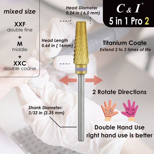 C & I Nail Drill Bits, 5 in 1 Multi-function, Pro Edition, Special Design E File to Quick Make Nail Removes, for Electric Nail Drill Machine