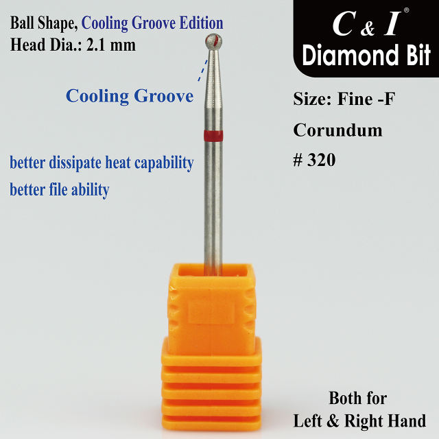 Diamond Nail Drill, Ball Shape, Cooling Groove Edition