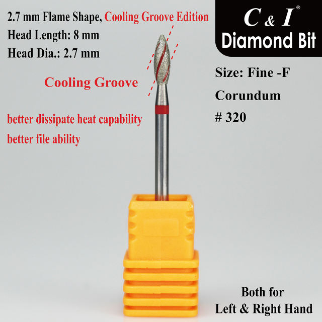 Diamond Nail Drill, Flame Shape, Cooling Groove Edition