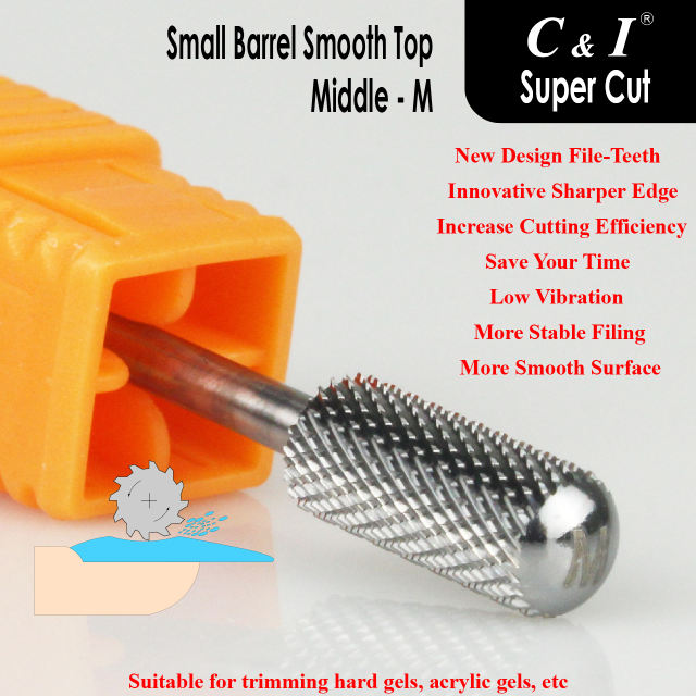 C & I Nail Drill Bit Super Cut Edition –Small Barrel Smooth Top, E-File for Electric Manicure Drill Machine