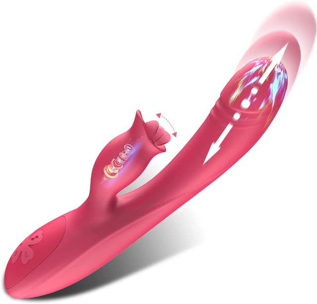 Pulsating Clitoral Vibrator for Women Vaginal Health, Clitorals Stimulator Tongue Licking Toys G Spot Rabbit Vibrator Dildo for Beginners Adults Clit Stimulation with 7 Simulating Thrust 10 Vibrations