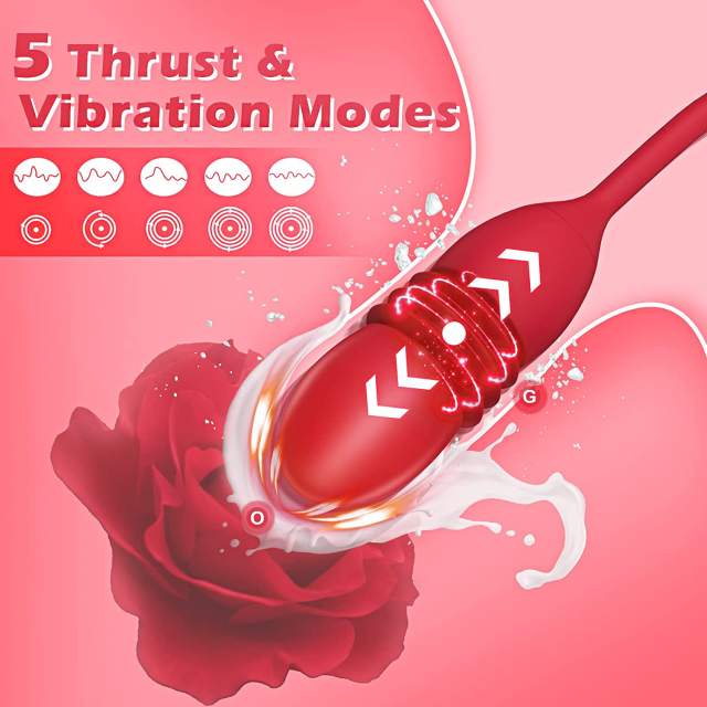 Rose Toy for Women - Clitoral Vibrator with Thrusting Dildo , G Spot Stimulator Tongue Vibrator 10 Vibrations & Thrusts and 7 Tongue Licking Patterns, Adult Sex Toys for Couples