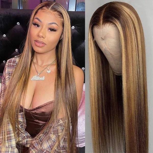 Beyonce Style Honey Piano Highlights Straight 13X4 Lace Frontal Wig