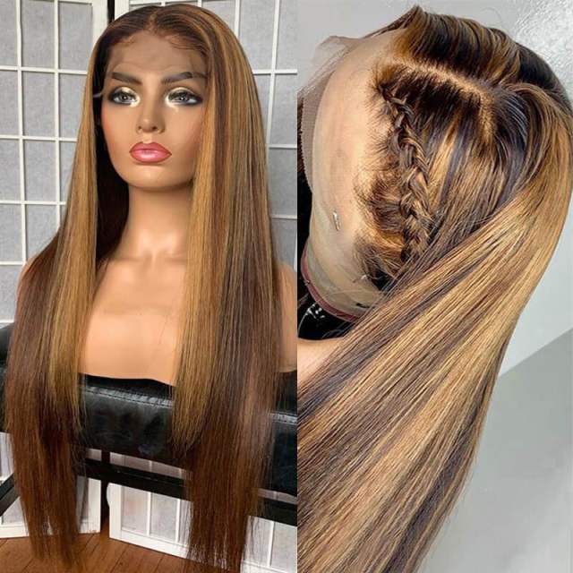 Beyonce Style Honey Piano Highlights Straight 13X4 Lace Frontal Wig