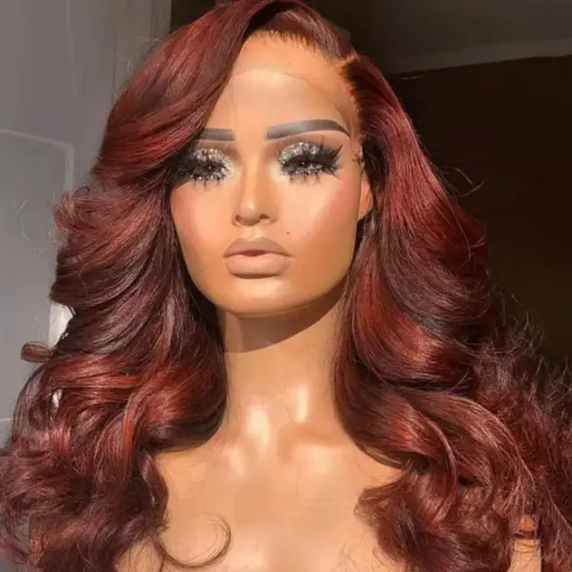 Reddish Brown Wavy 13x4 Lace Front Wig Human Hair 180% Density