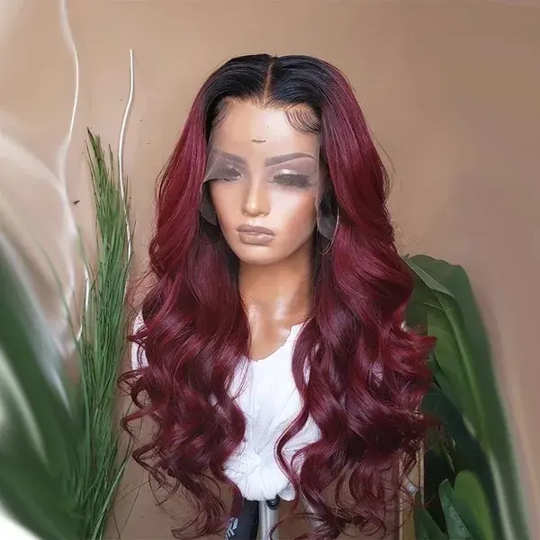 Body Wave13x4 Transparent Lace Front Wigs Ombre #99J Burgundy Color