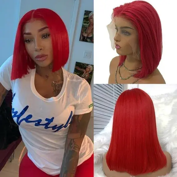 Colorful  Bob 13X4 Lace Front Wig 180% Dendity Pre Plucked Hairline with Baby Hair