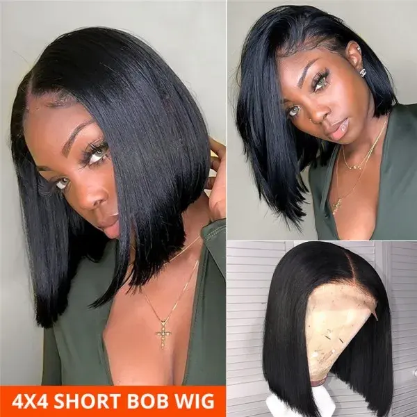 Human Hair Short Bob  4x4 Lace Closure Wigs With Baby Hair Pre-Plucked