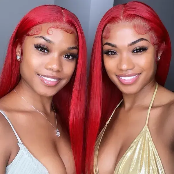 CUSTOMIZED RED COLOR SILK STRAIGHT 13X4 LACE FRONT WIG WITH BABY HAIR PRE-PLUCKED HAIRLINE