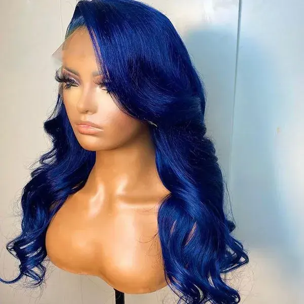 CUSTOMIZED BLUE COLOR BODY WAVE 13X4 LACE FRONT WIG WITH BABY HAIR