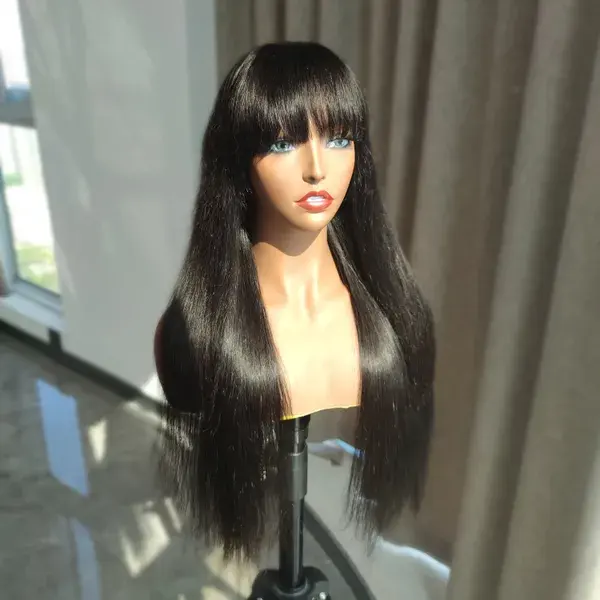 Silk Natural Straight 13x6 Lace Frontal Wig With Bangs