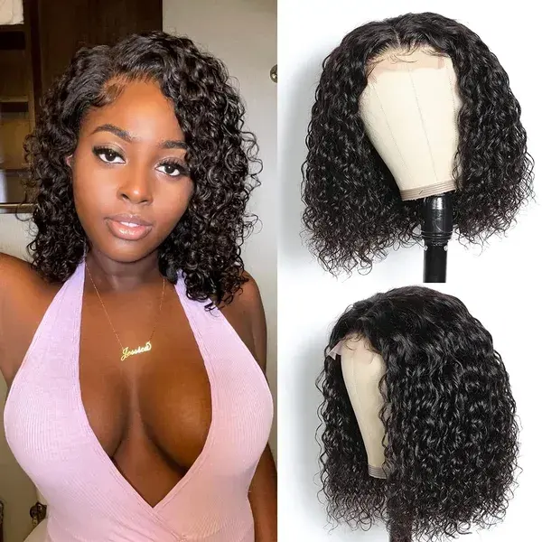 HUMAN HAIR BUNCY CURLY SHORT BOB 13X4 LACE FRONT WIG
