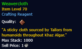 Weavercloth Bolt (Tier 1 ~ Tier 13)
