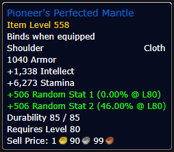Pioneer's Perfected Mantle Item Level 558