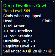 Deep-Dweller's Cowl Item Level 564