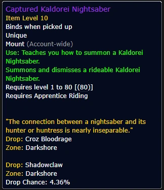 Captured Kaldorei Nightsaber