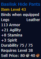 [WoW Classic ERA] Basilisk Hide Pants Item Level 43 (Leather Legs)