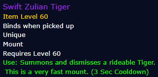 [WoW Classic ERA] Swift Zulian Tiger (Rare Drop Mount)