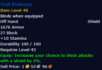 [WoW Classic ERA] Troll Protector Item Level 48 (Off Hand- Shield)