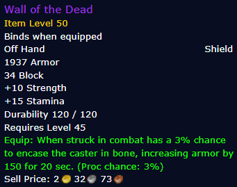 [WoW Classic ERA] Wall of the Dead Item Level 50 (Off Hand- Shield)