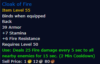 [WoW Classic ERA] Cloak of Fire Item Level 55 (Cloak)