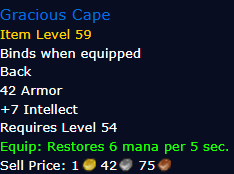[WoW Classic ERA] Gracious Cape Item Level 59 (Cloak)