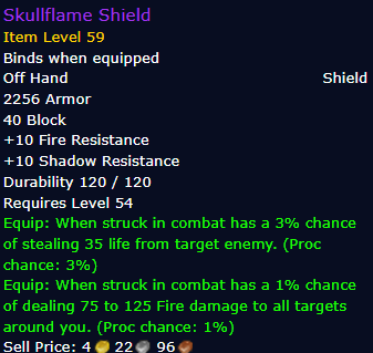 [WoW Classic ERA] Skullflame Shield Item Level 59 (Off Hand- Shield)