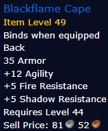 [WoW Classic ERA] Blackflame Cape Item Level 49 (Cloak)