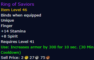 [WoW Classic ERA] Ring of Saviors Item Level 46 (Finger)