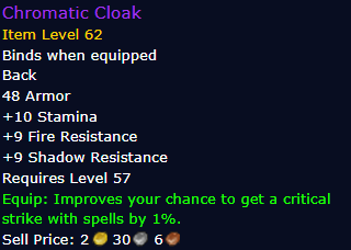 [WoW Classic ERA] Chromatic Cloak Item Level 62 (Cloak)