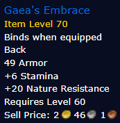 [WoW Classic ERA] Gaea's Embrace Item Level 70 (Cloak)